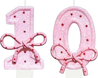 Pink Bow 10th Birthday Candle 3.26 inch Sweet Birthday Number 10 Candle for Cake Toppers Decorations for Showers Wedding Anniversary Celebration Party Supplies