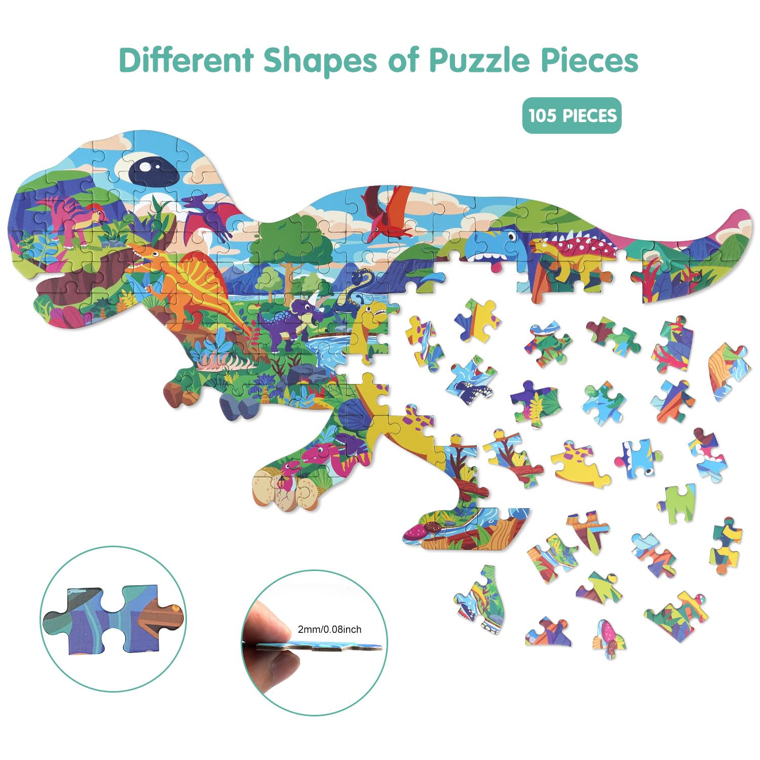 Puzzle per Bambini Tyrannosaurus Rex, Puzzle da 105 Pezzi con Pezzi Grandi per Bambini di Età 4 5 6 7 8 9 10 Anni.