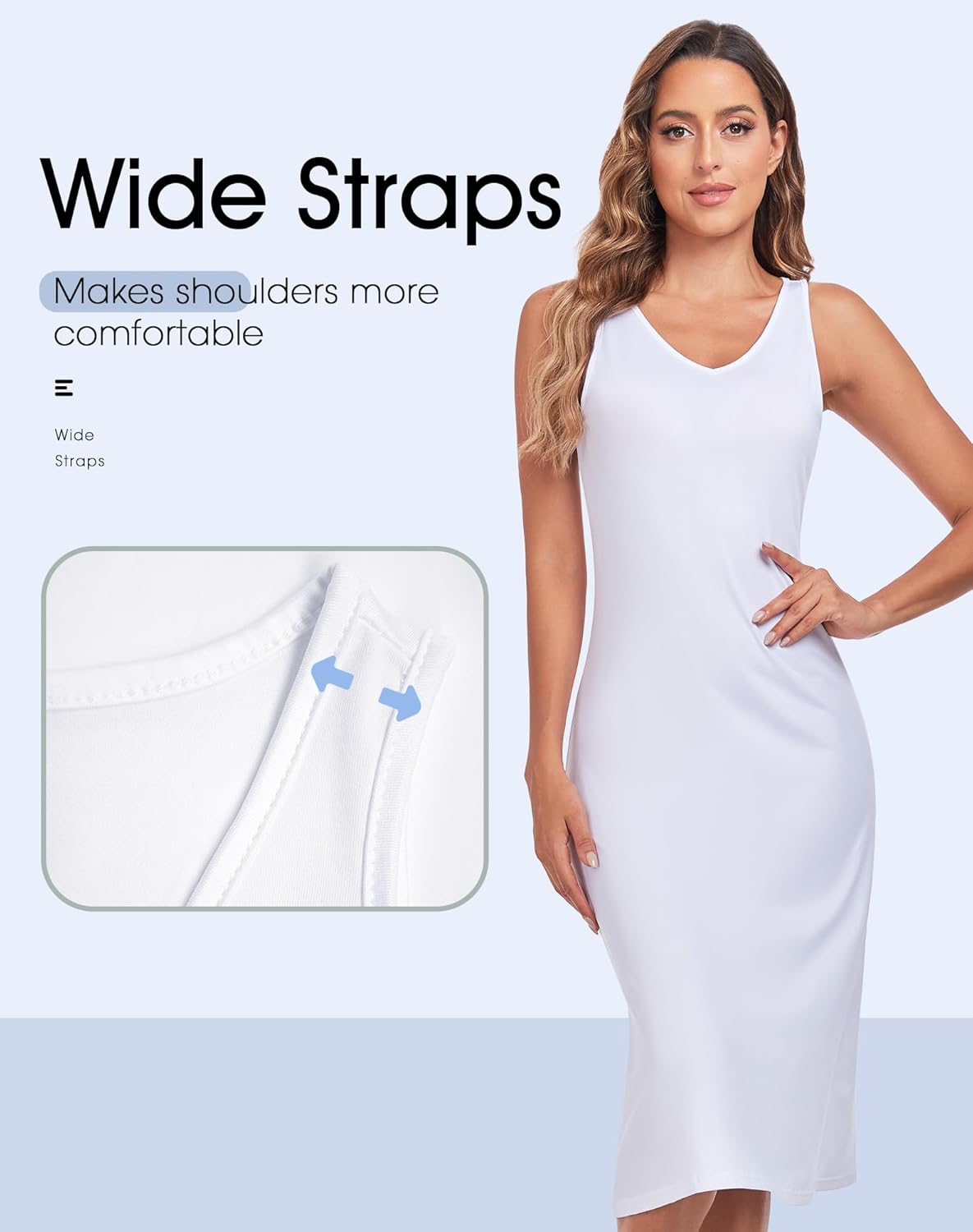 Women's Full Slips Under Dress Slips Tank Top Slip Dress Wide Straps Underdress - Image 3