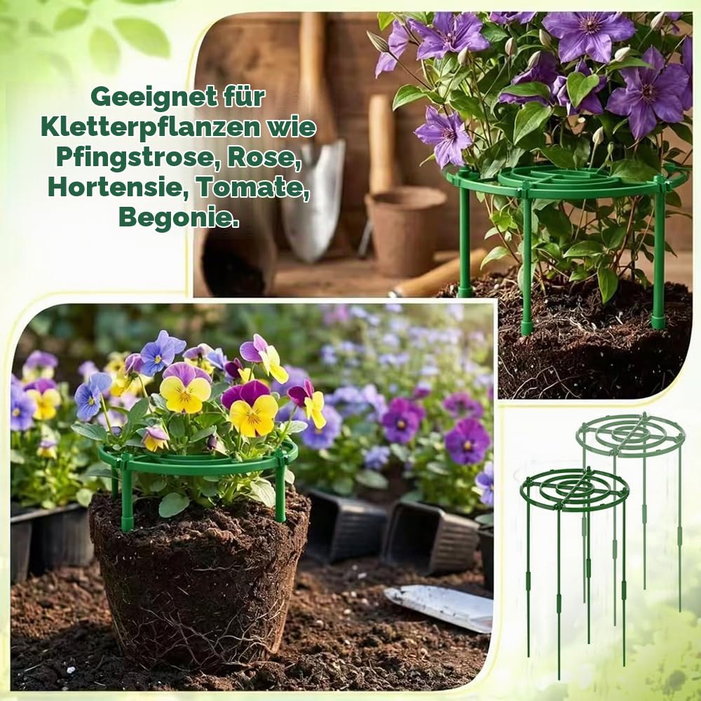 4 Stück Pfingstrosen Halterung 60x30cm Pflanzringe, Pflanzenstütze Rund, Pflanzenhalter mit Verstellbarer Höhe, Pflanzenringe Rund mit 4 Beinen, staudenstütze für Rosen, Lilien und Schwere Blüten Garten