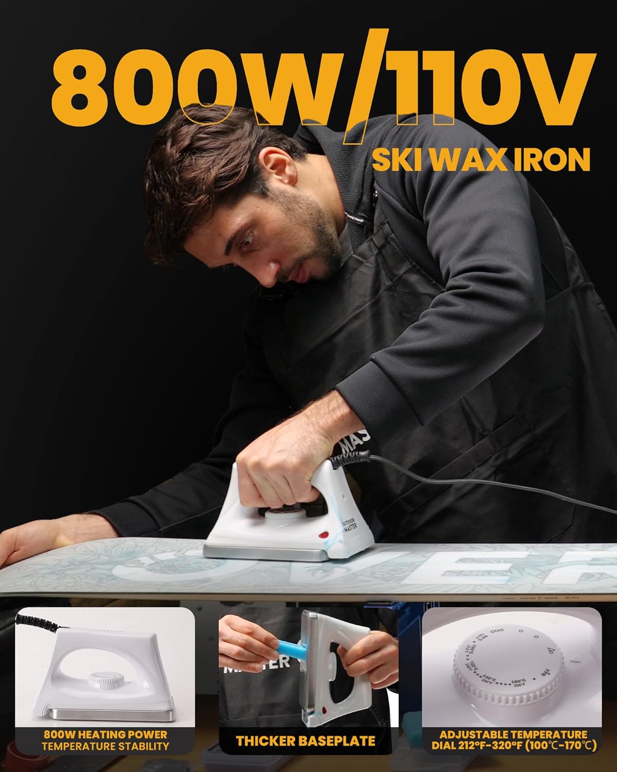 OutdoorMaster Ski Snowboard Tuning and Waxing Kit with Waxing Iron,Ski Wax,Edge Tuner,Brush,Wax Scraper,Ptex,Fixer Screw,Rubber Band