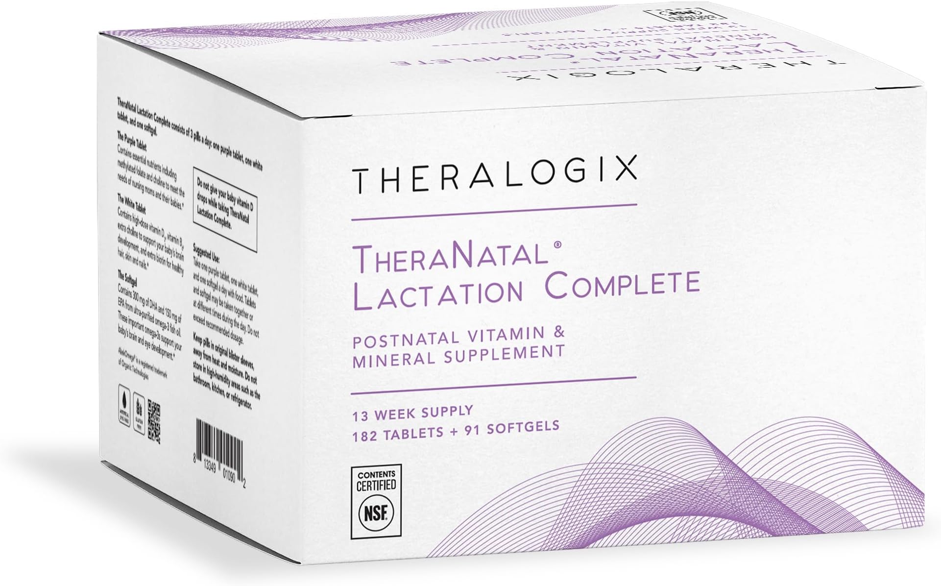 Theralogix TheraNatal Lactation Complete Postnatal Vitamin Supplement - 13-Week Supply - Breastfeeding Supplement for Women - NSF Certified - 182 Tablets & 91 Softgels