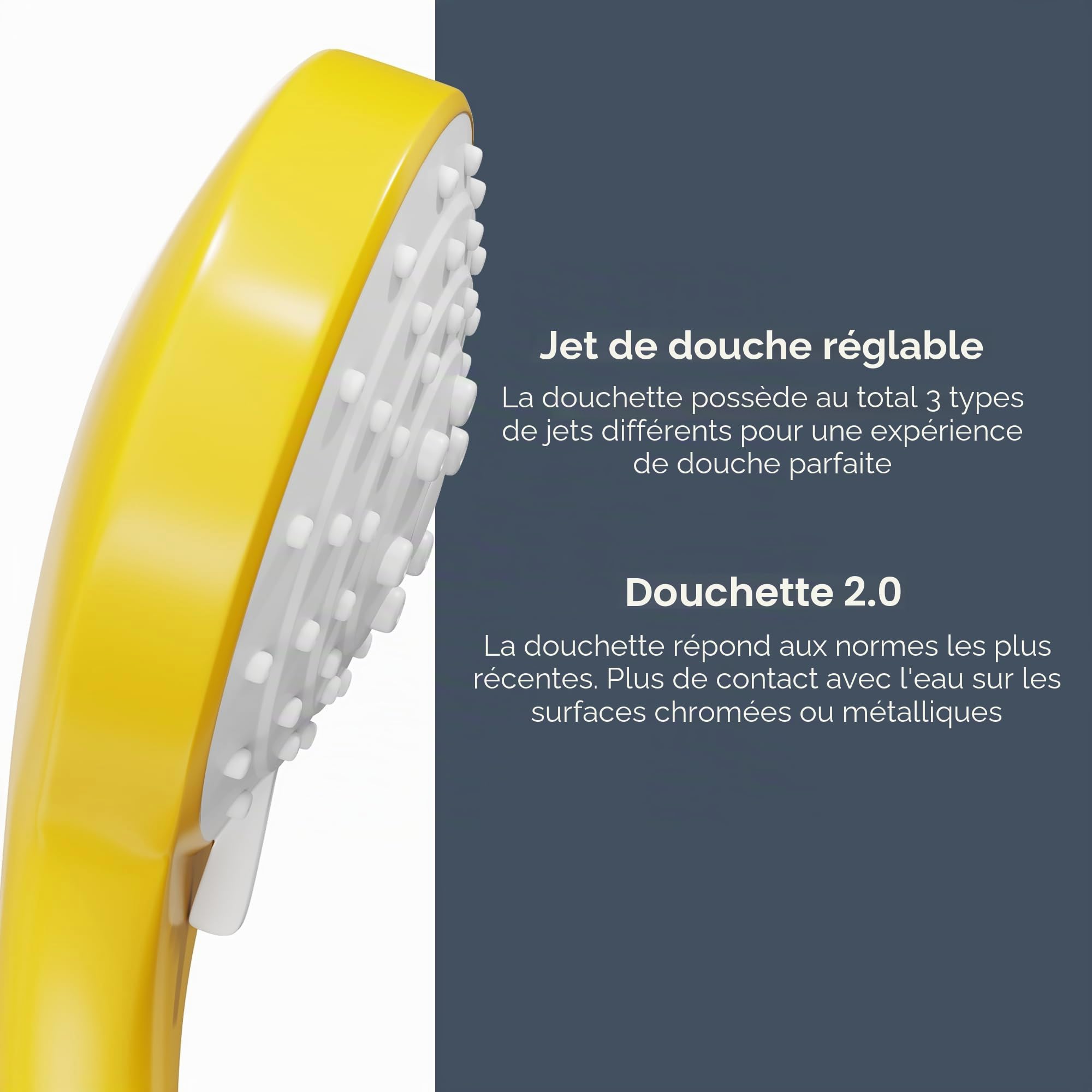 SANTRAS® Pommeau de Douche Jaune (RAL 1004) 3 Jets – douchette économique avec limiteur de débit et fonction anti-calcaire | douchette universelle pour baignoire et douche