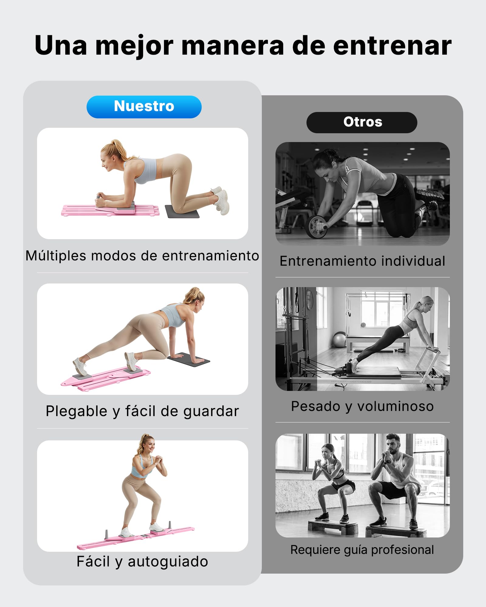 MERACH Pilates Reformer - Tabla Pilate Tabla Pilates Multifuncional con 120KG Plegable, Mini Pilate Reformer para Abdominales, Brazos Y Piernas, Tabla De Pilates En Casa Silenciar