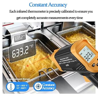 Infrared Thermometer, Digital Laser Temperature Meter -37F~932F (-32C~400C) IR Temperature Gun (Not for Humans) Ideal for Cooking, Frying, Kitchen, Barbecue, Meat, Sugar, Freezer