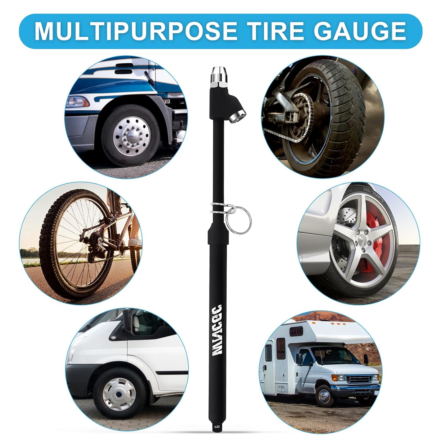 Tire Pressure Gauge 10-150 PSI, Heavy Duty Air Gauge Tire Pressure with Two Side Aluminum Scaleplate, Dual Head Truck Tire Gauges for Tire Pressure, 2 Pack