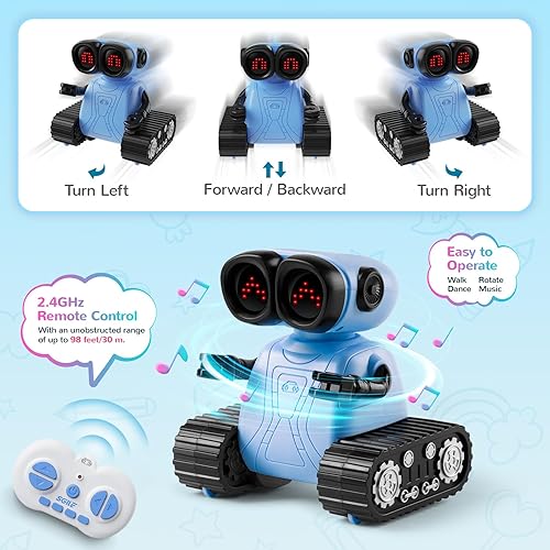 Miniatura 4 de SGILE Robot de control remoto con música y ojos de emojis LED, demostración automática, robots emo recargables RC para niños de 3, 4, 5, 6, 7 años,
