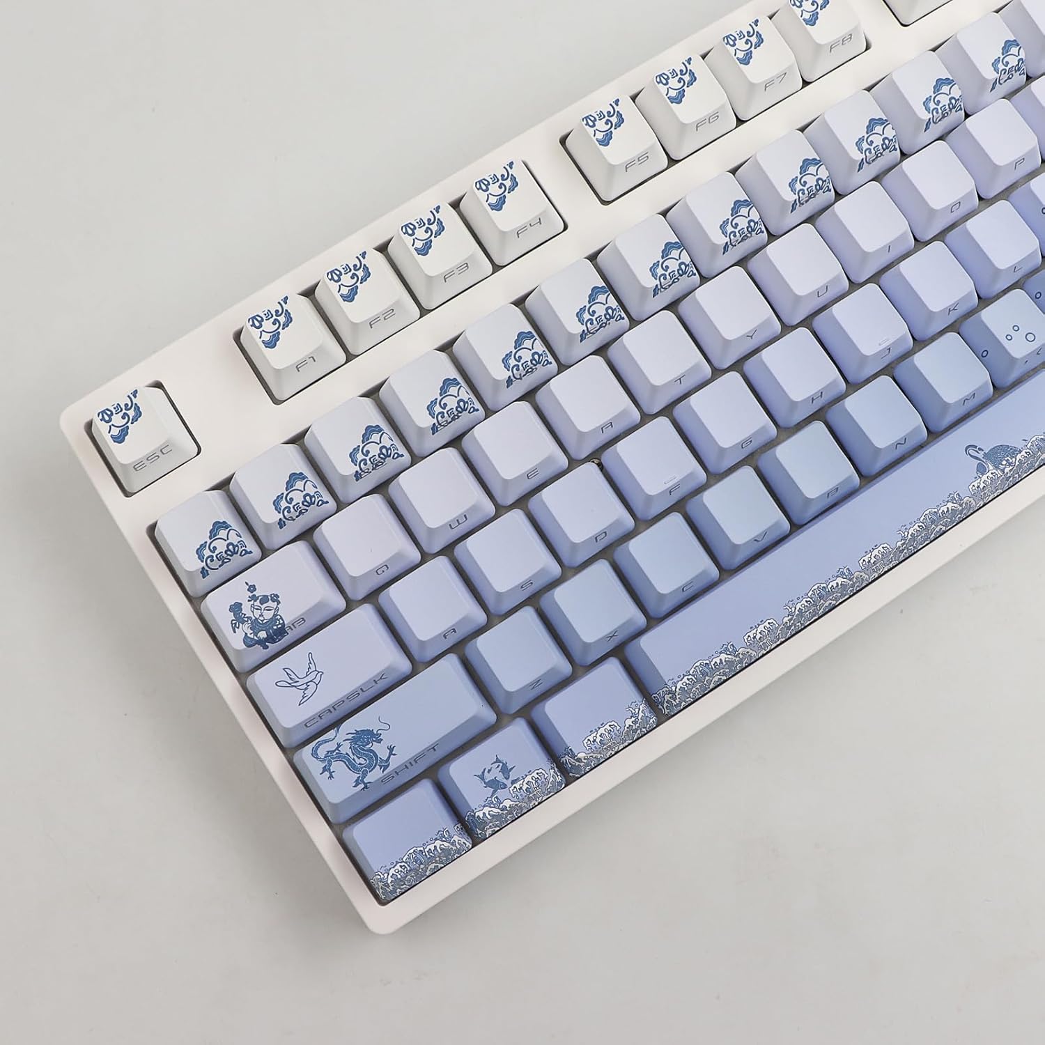 JSJT Side-Printed Keycaps-Doubleshot PBT Key Caps 134 Keys Shine Through Keycap OEM Profile Gradient Blue Custom Keycaps Translucent Keycap Set for Cherry MX Switches Keyboard