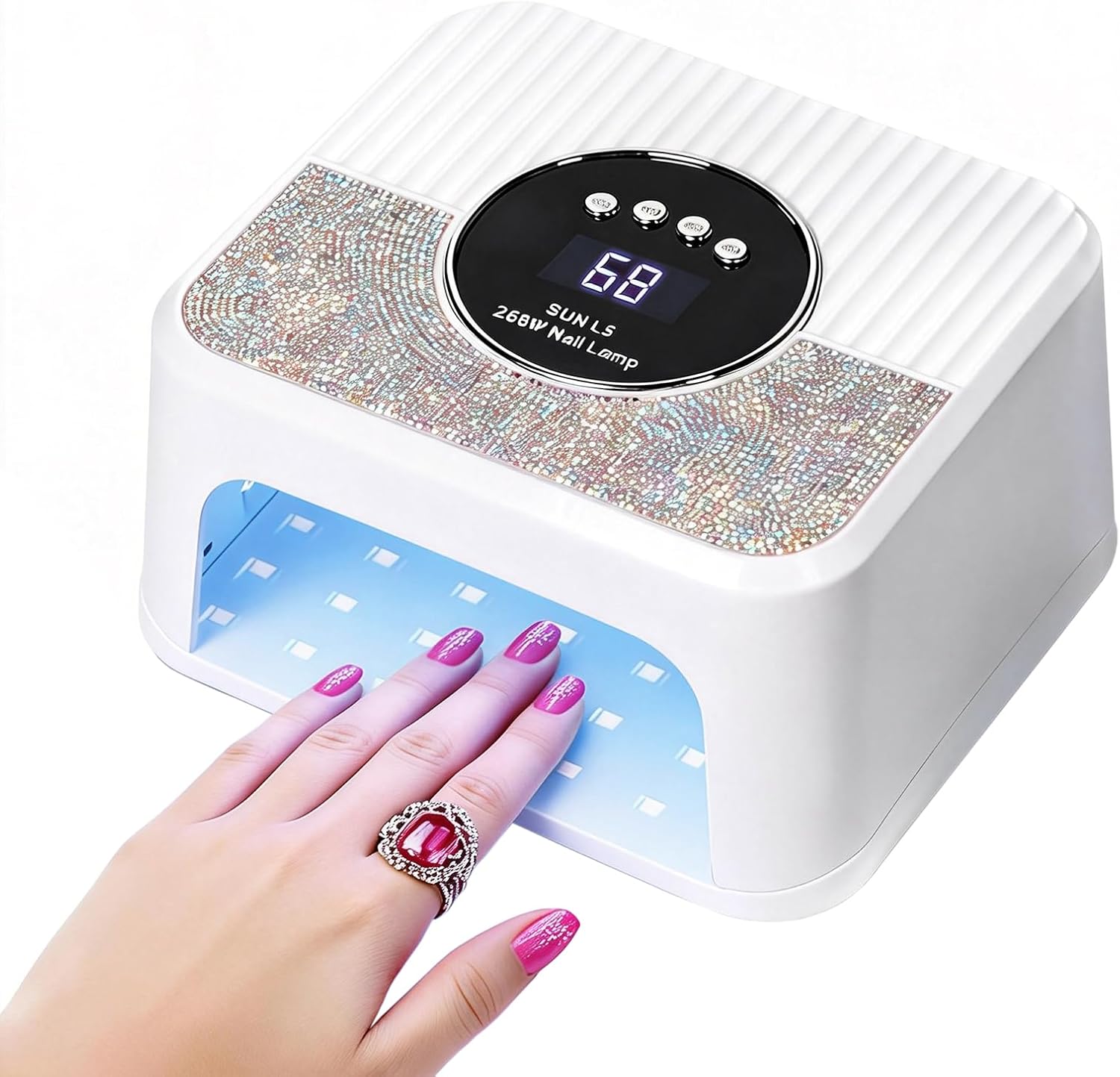 UV LED Nail Lamp 268W Gel Nail Light Nail Polish UV Dryer with 4 Timer Setting Quick Dry Nail Curing Tools for Salon & Home with 1 Contain Buff Nail Buffer Block（White）