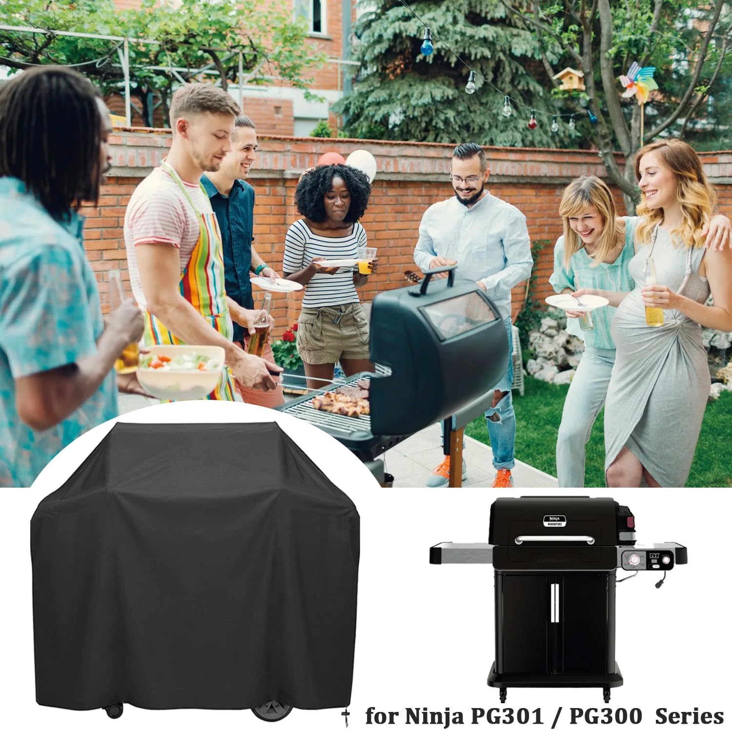 Grill Cover for Ninja Flex Flame PG300 Series Grill, Heavy Duty 600D Oxford UV Resistance Protective Outdoor Cover for Ninja Flexflame PG301 Waterproof BBQ Accessories