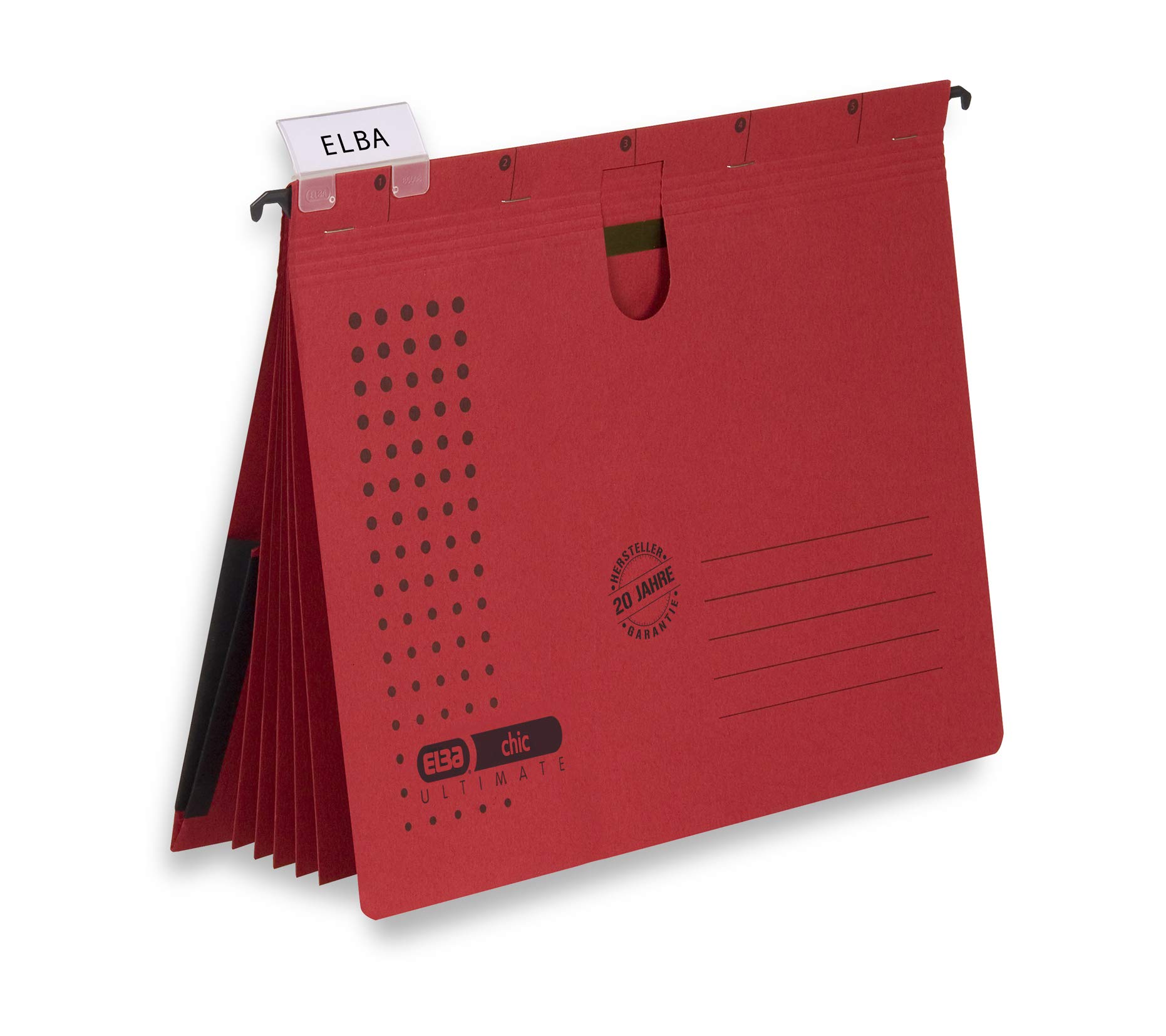 Elba chic Ultimate 100333013 Cartellina 5 fogli con 5 divisori con Tasca espandibile, confezione da 5, colore: rosso