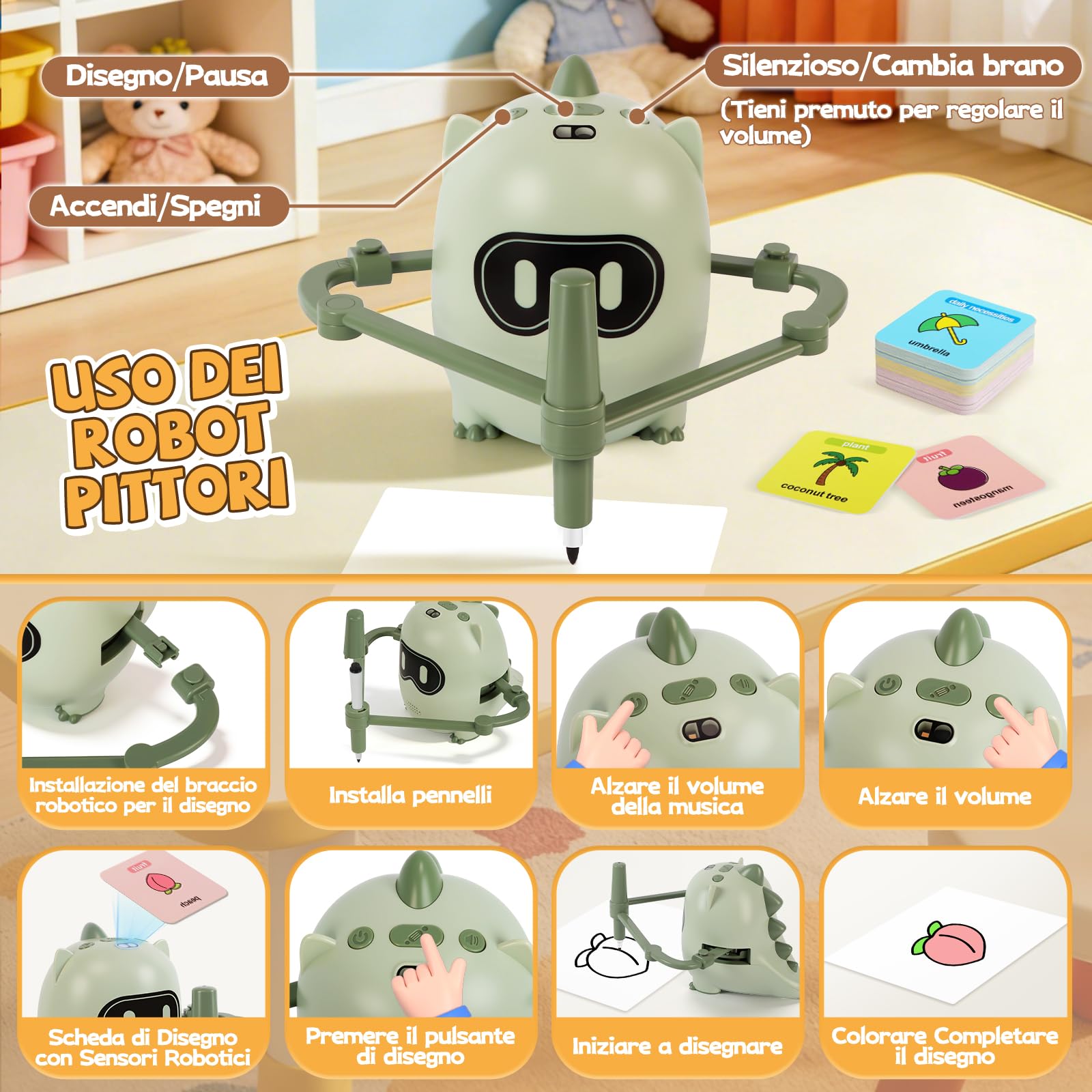 Charmofun Robot da colorare per bambini, 200 carte educative, robot da disegno per bambini con riconoscimento della fotocamera, macchina da disegno educativa interattiva, giocattolo educativo