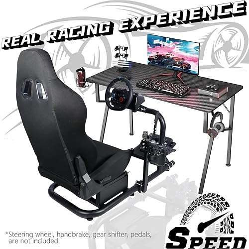 Vista 7 de Dardoo Racing Simulator Cockpit Frame with Blackseat Racing Wheel Stand Fits Logitech G923 G29 G920 Thrustmaster Fanatec Adjustable with Support