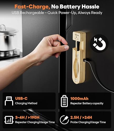 Miniatura 8 de Beelicious Pro Termómetro inalámbrico para carne, sonda inteligente Bluetooth estable con precisión de ± 1.8 ℉, respuesta rápida de 0.5 s y batería