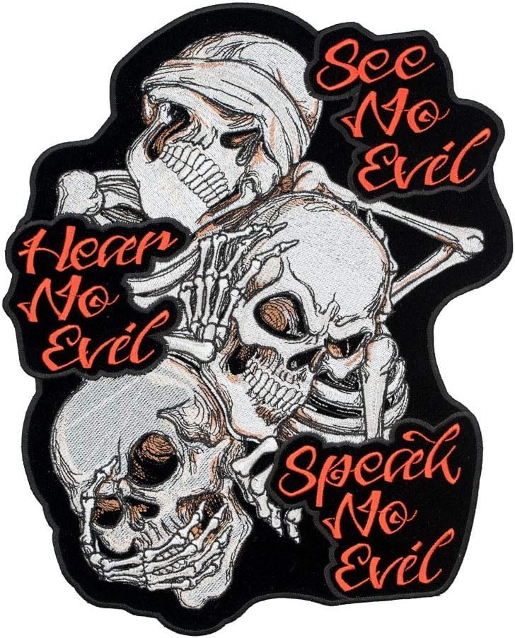 See No Evil Hear No Evil Speak No Evil Skulls Patch, Large Size