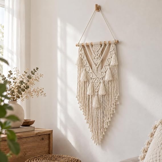 LMSAWK Macrame Wall Hanging, Boho Chic Wall Decor, Handmade Woven Cotton Rope Tapestry, for Bohemian Style Home Décor, Bedrooms, Living Rooms, Apartments