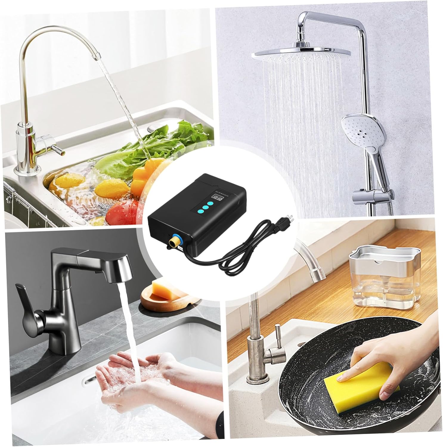 Instant Portable Tankless Water Heater Electric with US Power Quick Heating Small for Kitchen Bathroom Laundry Safe Use with High Voltage and Dry Burn Protection Constant