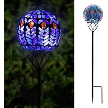 VCUTEKA Solar Lights Outdoor Garden Decor Mosaic Solar Garden Lights Waterproof Glass Ball LED Pathway Stake Light for Landscape Lawn Patio Yard Decoration 6 inch