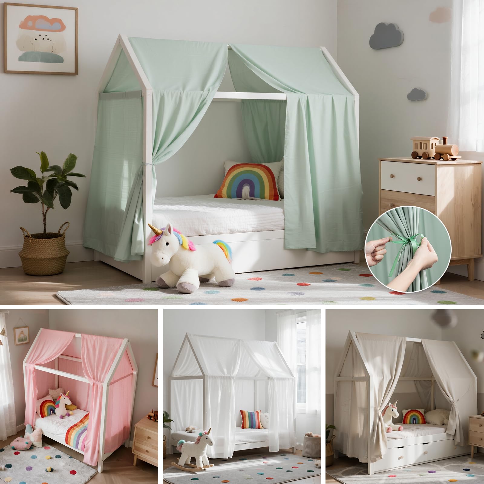 Ciel de lit en mousseline, 2 pièces, 270L x 67H cm, Vert, Polyvalent, Princess, Chambre d’enfant, Fille et Garçon