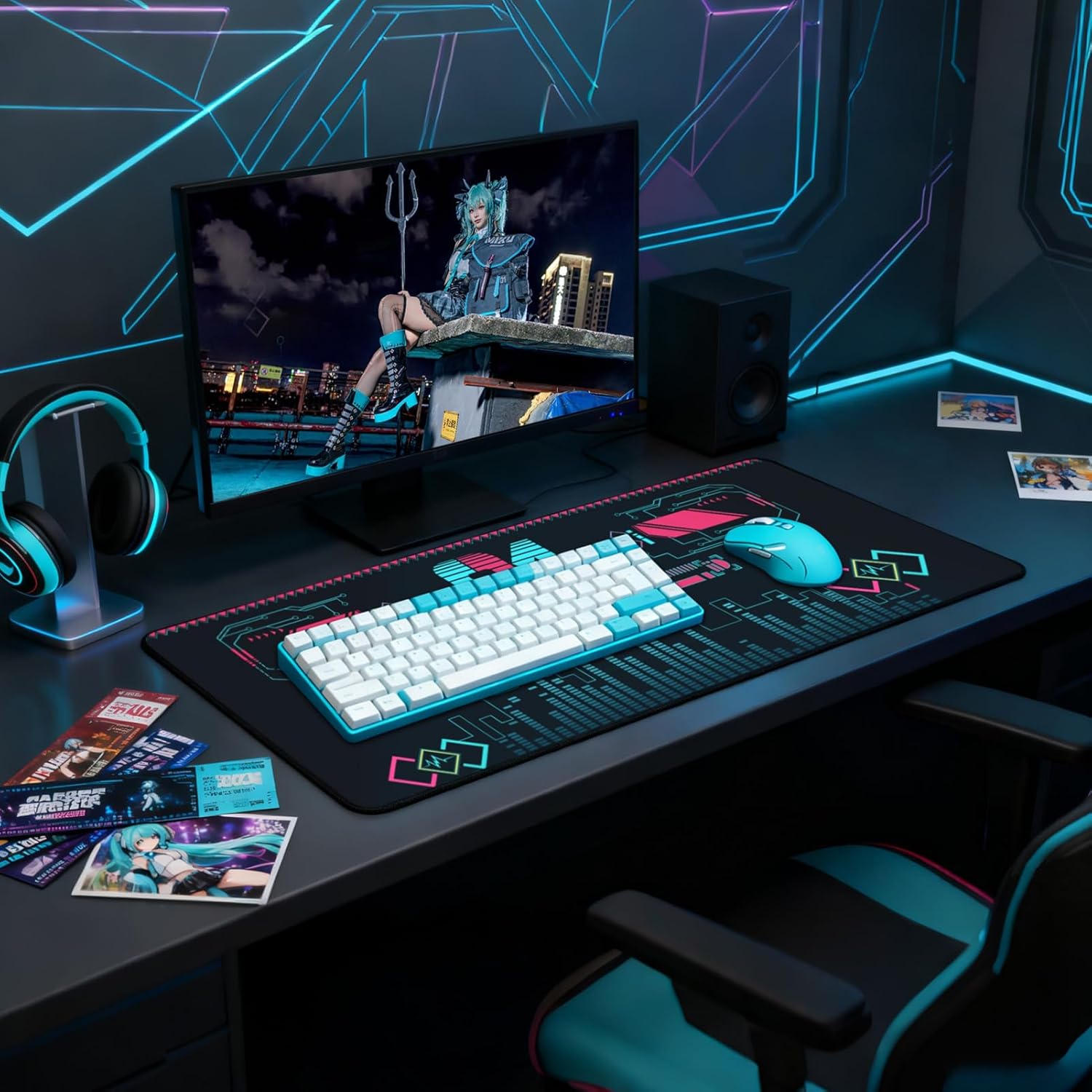 Mouse Pad 35.4x15.7 for Hatsune Miku Collaboration Series Desk Mat