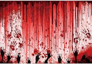 Halloween Backdrop, Blood Hands, 7.2x5ft, Hand and Lip Print, Scary Blood Spot, Photography Background, Horrible Halloween Party Decorations