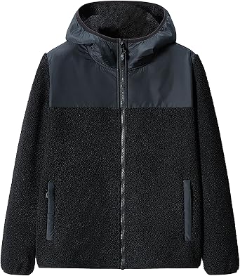Mens Fleece Jackets Full Zip With Hood Chunky Long Sleeve Full Zipper Sweater Thermal Comfort Fit Jacket Coat