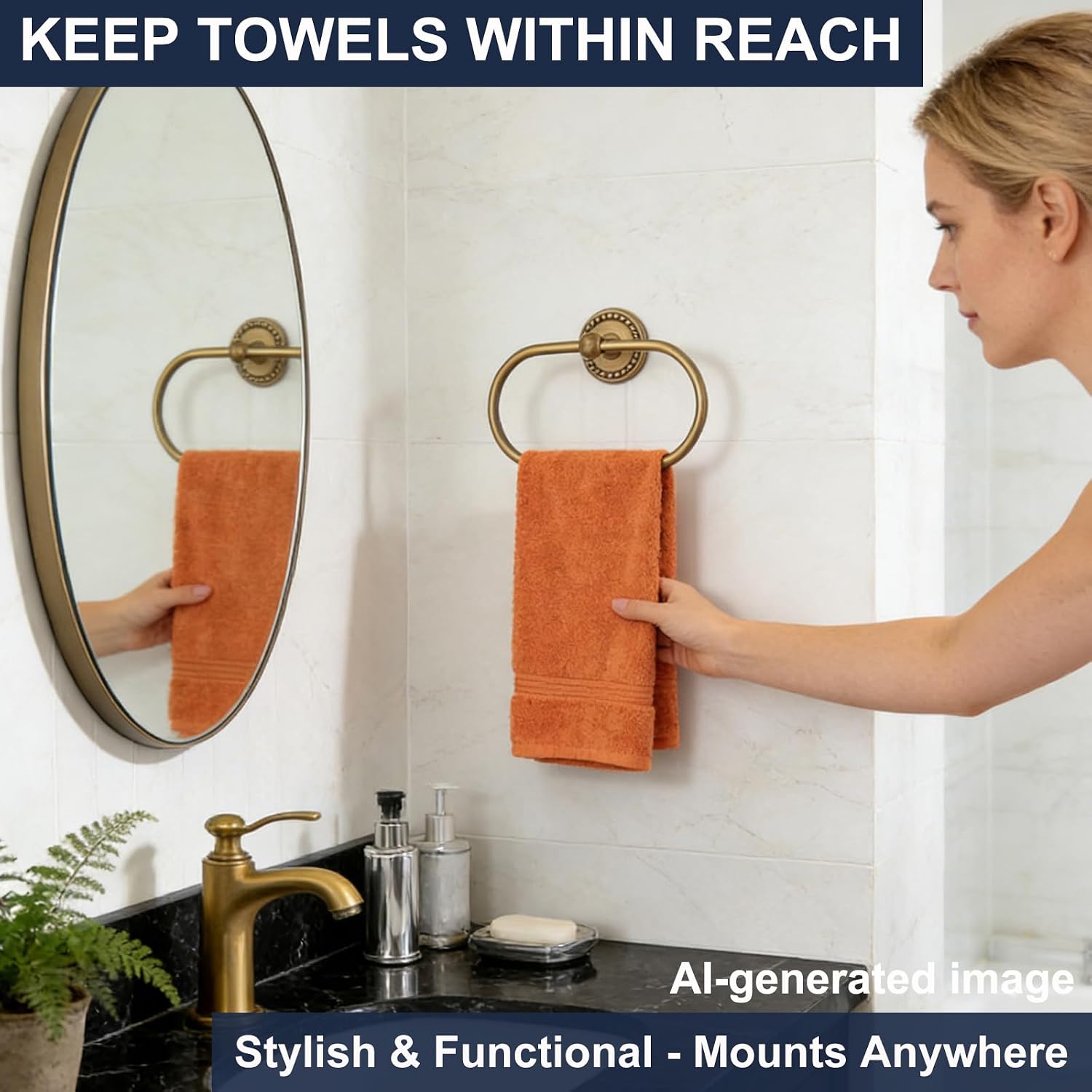 Antique Brass 4-Piece Bathroom Hardware Set Adjustable Towel Bar 13-24" image 5