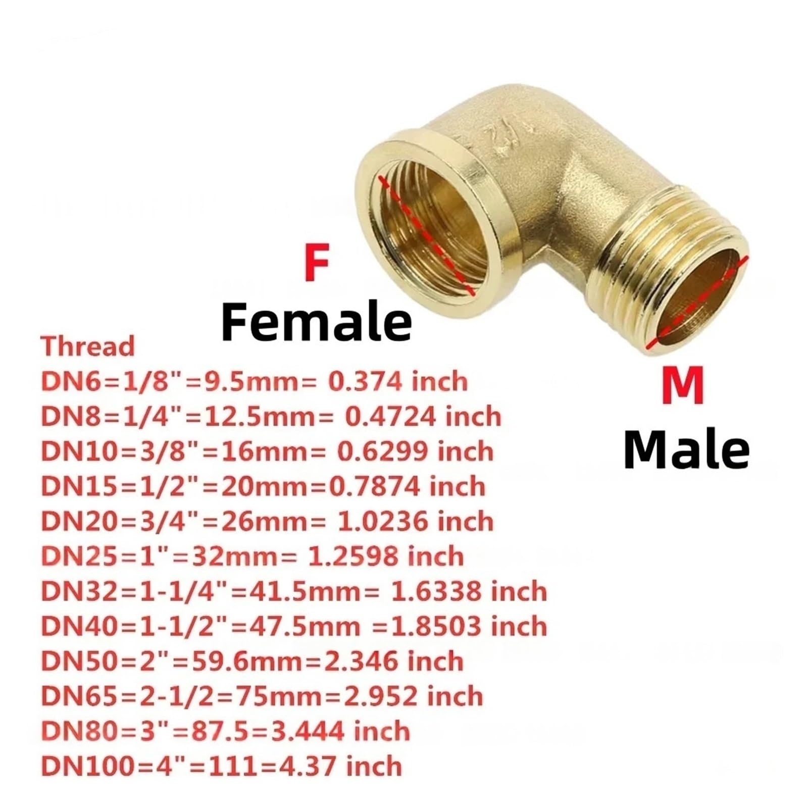 1/8 "1/4" 3/8 "1/2" 3/4 "1" conector de tubería de latón de 90 grados, acoplador de conector de cobre de rosca hembra x macho for combustible de agua(FM,1")