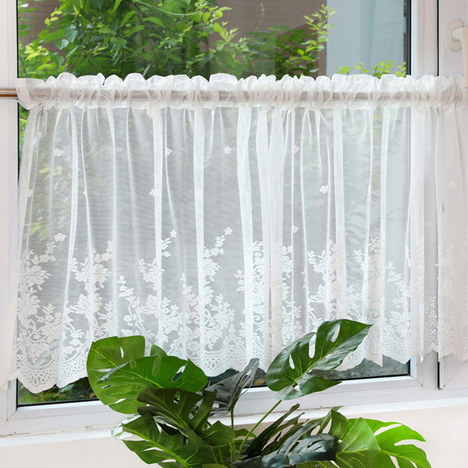 Rideaux De Cuisine Courts En Dentelle - Lot De 2 - 91 X 45 Cm - Blanc - Pour Fenêtres, Salle De Bain, Grenier