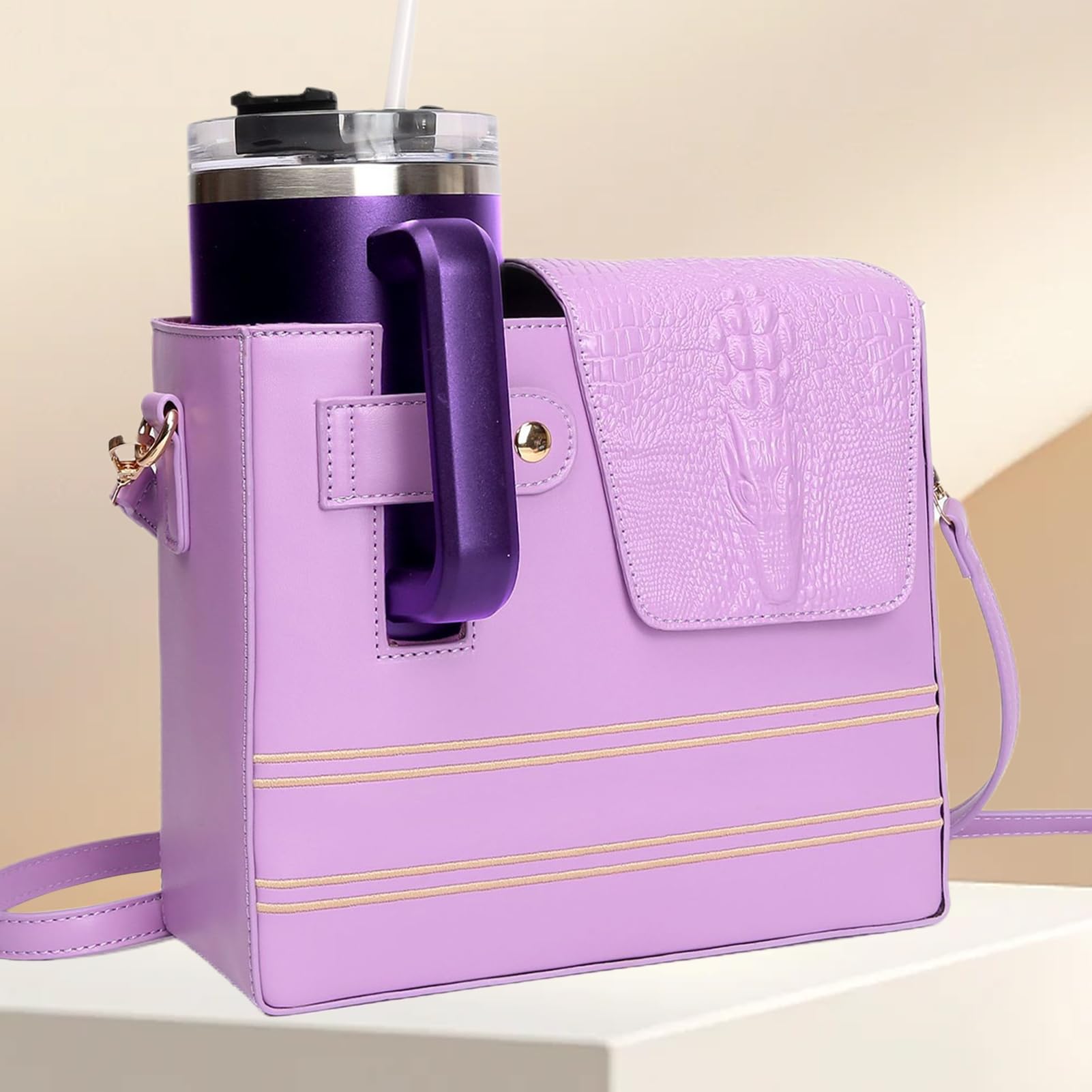 Borsa con portabicchieri, tracolla impermeabile, borsa a tracolla portatile, tasche multiple per donne, sport all'aria aperta, passeggiate, escursioni, viaggi, pendolari, campeggio, ciclismo