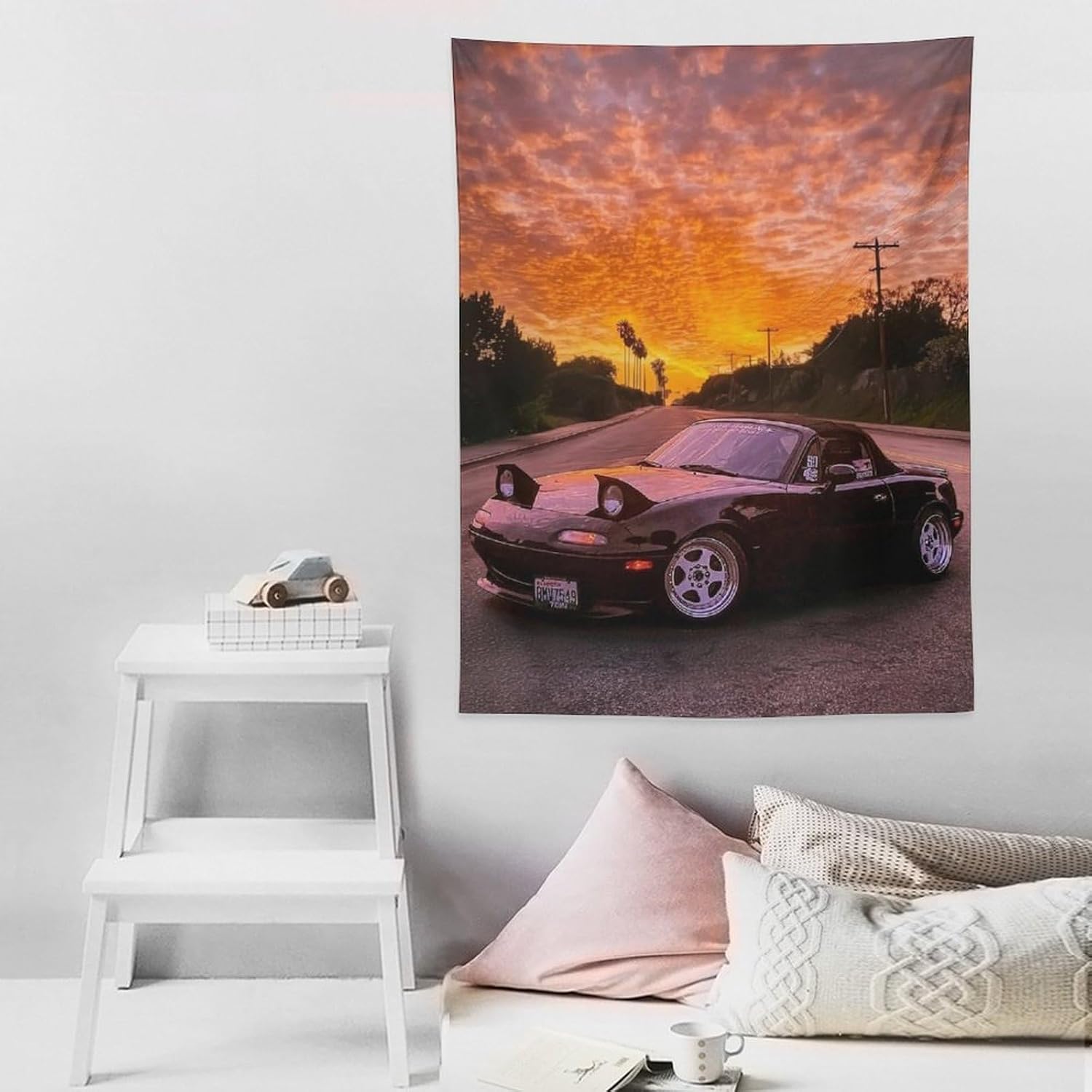 JYOUQOC Jdm Car MX5 Sunset Tapestry Large Wall Art Decor Wall Hanging Flag Backdrop for Living Room Dorm Office Bedroom 30"×40"