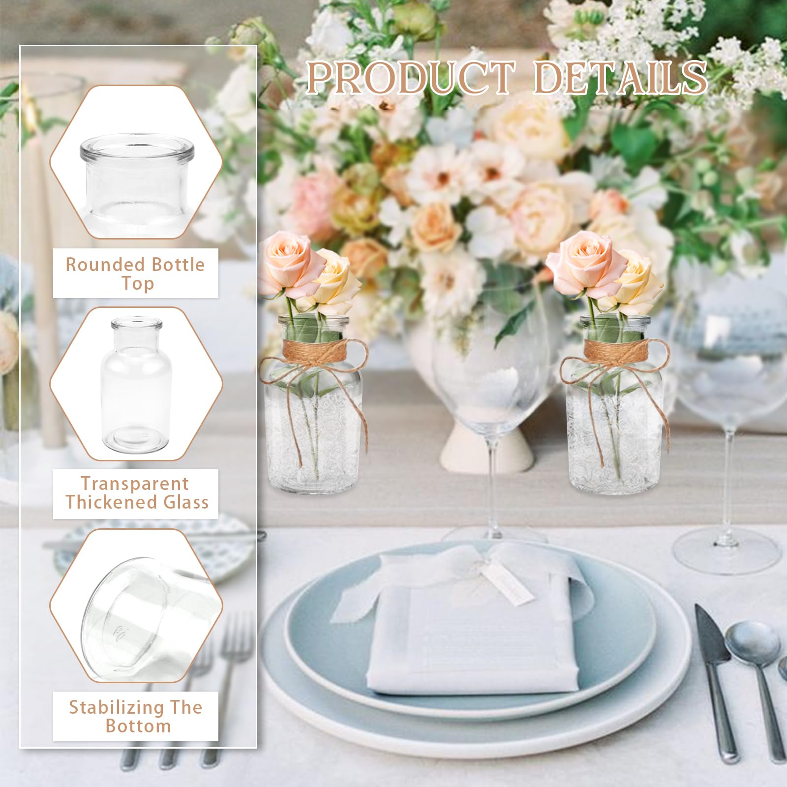 CHRI 12 jarrones pequeños para decoración de mesa, mini jarrones de cristal para bodas, casas, cumpleaños o fiestas