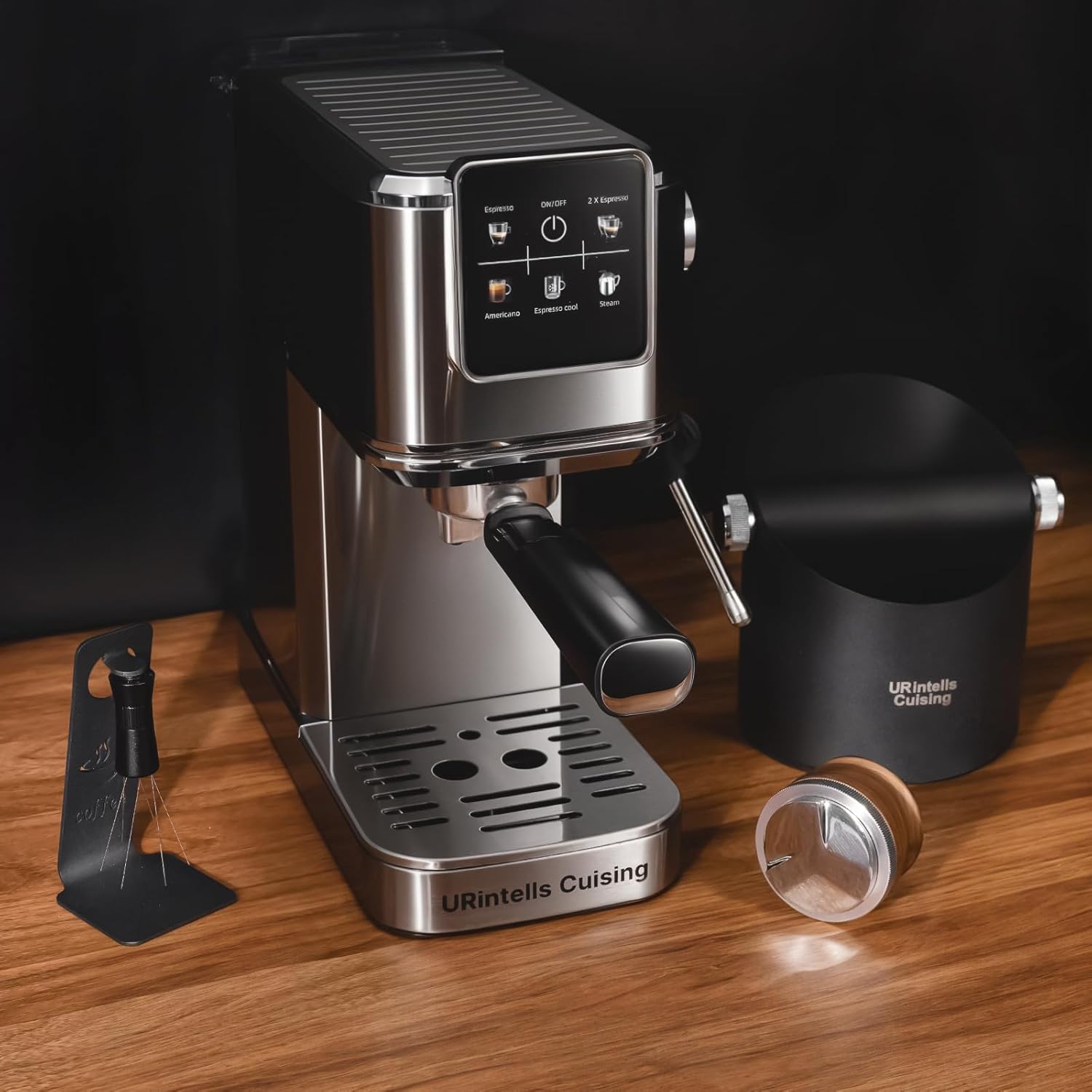 Espresso Machine 20 Bar, Touchscreen Espresso Maker with Automatic Milk Frother & 51mm Espresso Distribution Tool with Red Rosewood & 6.3 Inch Stainless Steel Knock Box & WDT Tool Needle Distributor