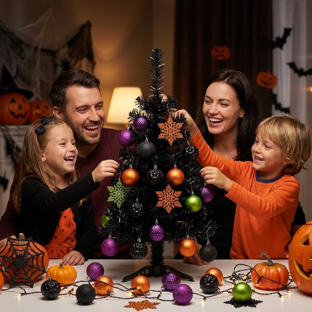 Valery Madelyn Lot de 50 boules de Noël incassables pour décoration d'automne d'Halloween, décoration de Noël en vrac, 6,9 cm, orange/violet/noir
