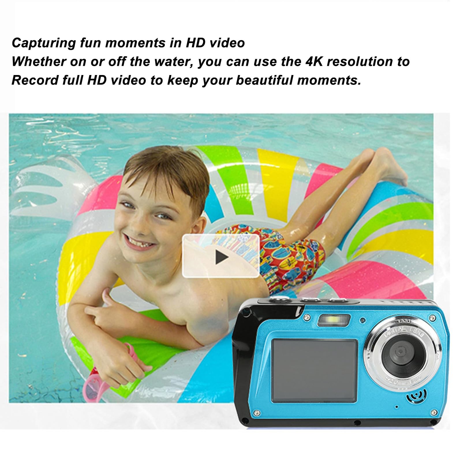 4K Underwater Camera, 10FT Camera 1500mAh 56MP 16X Zoom Dual Screens Digital Video Vlogging Camera, for Swimming Snorkeling Rafting Surfing