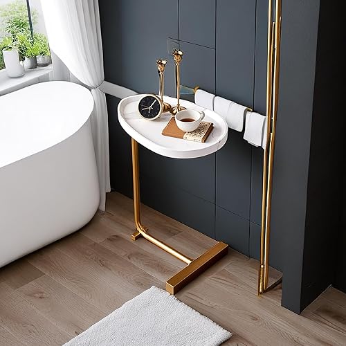 Miniatura 7 de Yhucertk Mesa auxiliar en forma de C, mesa auxiliar pequeña, mesa auxiliar de mesa C, mesas de sofá que se deslizan por debajo, mesa auxiliar