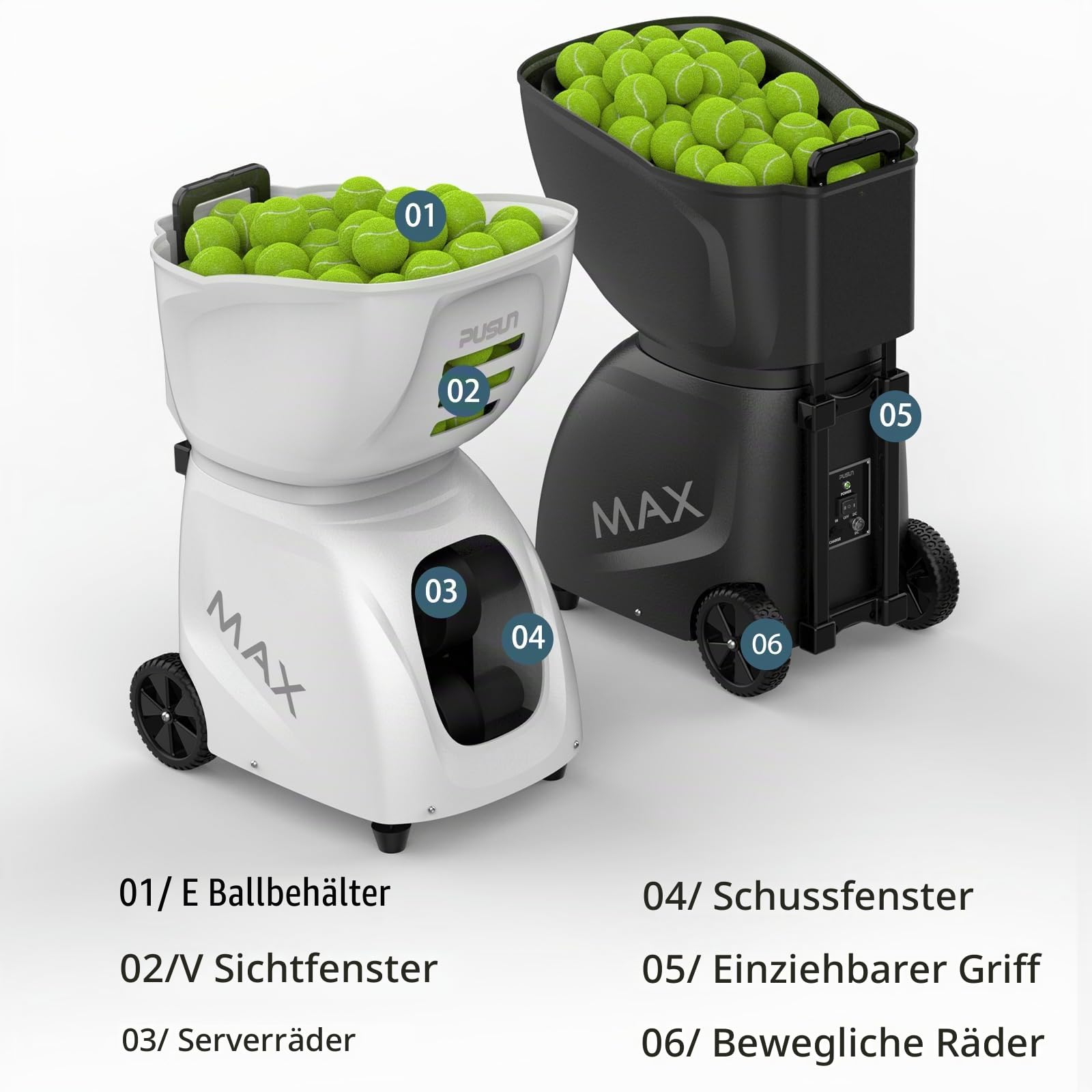 PT-MAX C Tennisballmaschine - Automatischer Aufschlag mit einstellbarer Geschwindigkeit und Winkel - Langlebiger Aufbau - Hohe Kapazität - Ferngesteuert - Premium Trainingsgerät für Spieler aller