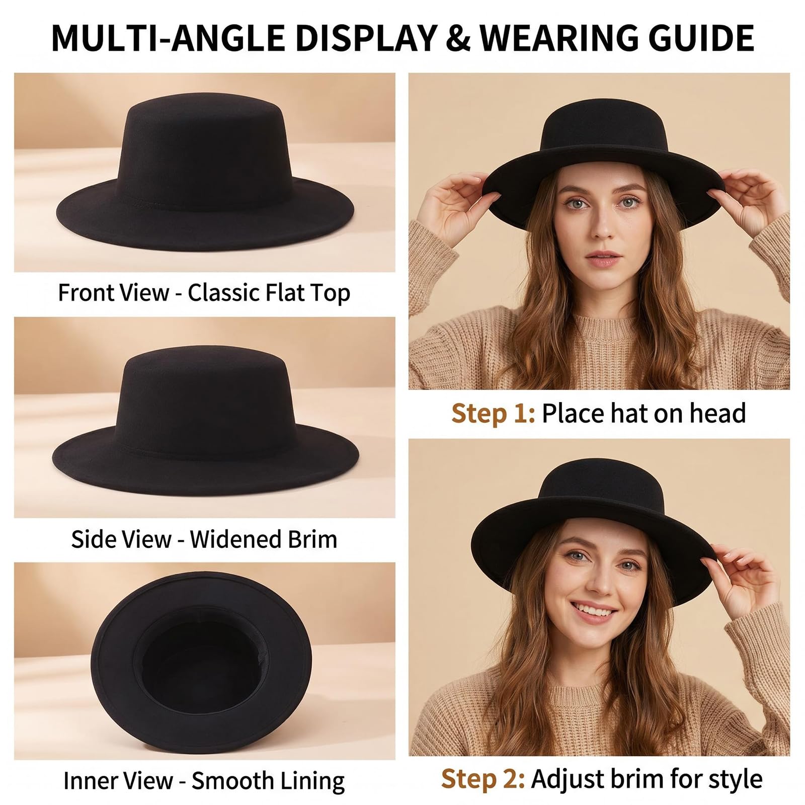 UPSTORE 1 Pc Classic Flat Top Fedora Hat British Style Jazz Hat
