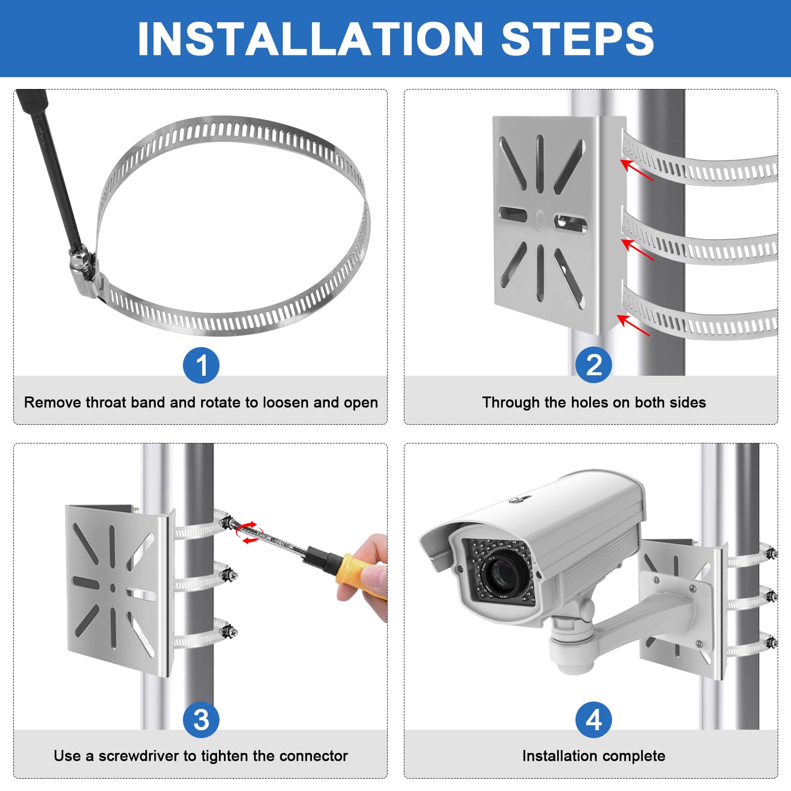 SUPAWAY 2 Surveillance Camera Universal Mast Mount With 6 Adjustable Loops Diameter 200 Mm, Security Camera Mount, Vertical Pole Mount For Stage Lights, Solar Panels, CCTV Cameras