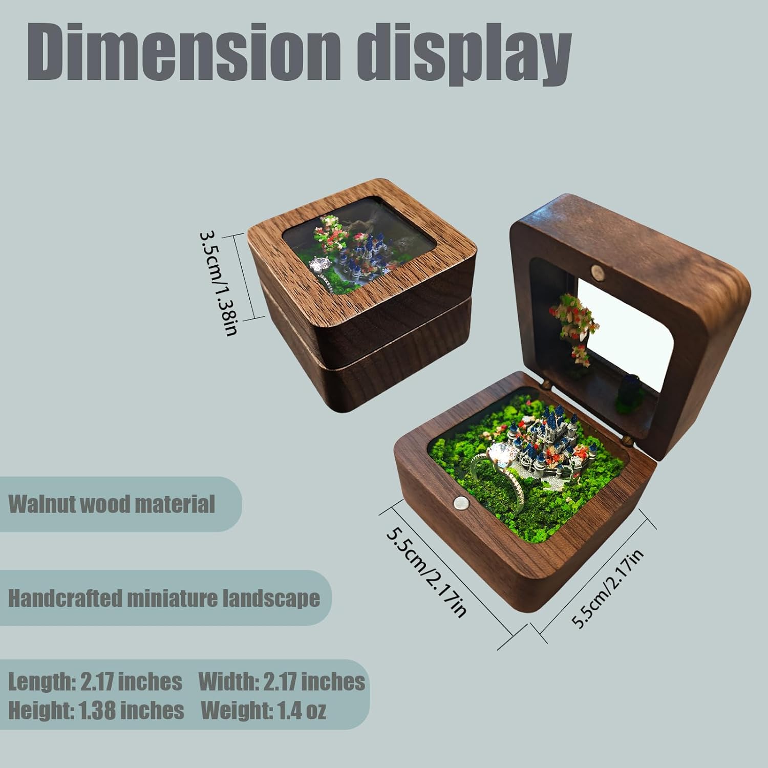(Walnut Wood)Handmade small Ring Box With Built-in Miniature Simulated Landscape, Suitable For Ring Box For Proposal, Engagement Ring Box, Ring Box Wedding Day, Anniversaries, Birthday Gifts