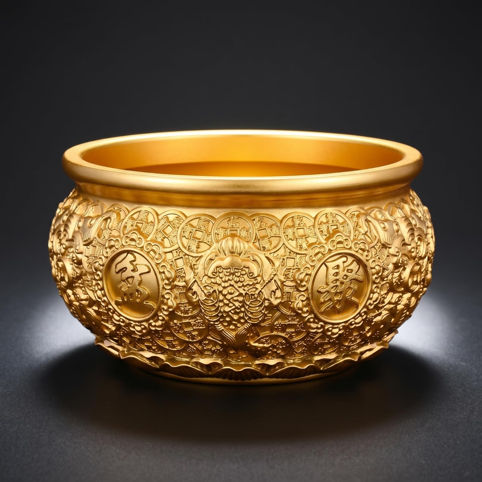 Brass Decorative Tray Messingschale Deko Schale Zierschale Centerpiece mit Aufwendiger Prägung Und Zentraler, 24.0 cm Durchmesser, 13.8 cm Höhe, Style to 5