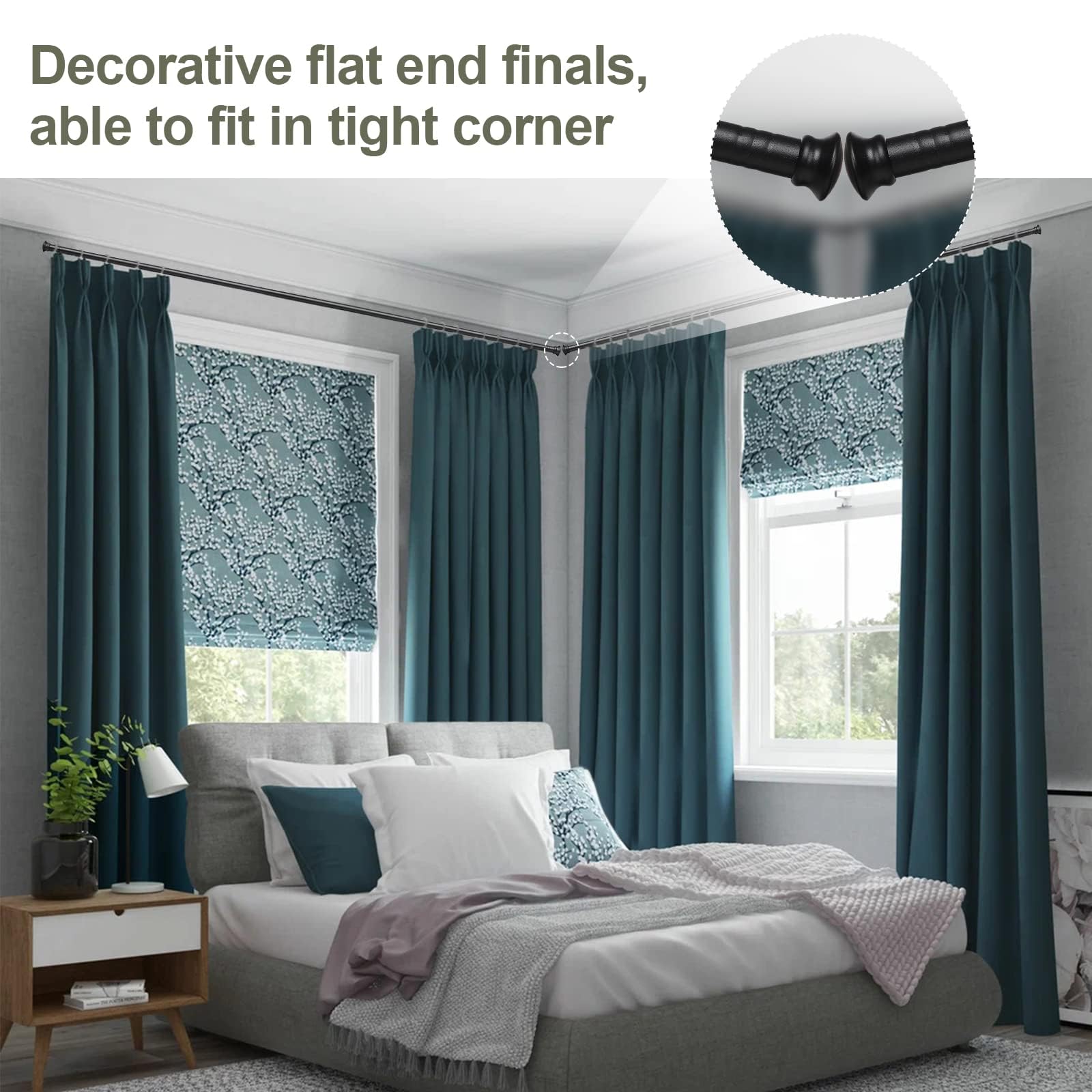 Black Curtain Rods for Windows 2 Pack - 5/8â€?Heavy Duty Stainless Steel Drapery Rod for Kitchen Bedroom Living Room Bathroom Outdoor Patio,28-76 inch Adjustable Curtain Pole with Modern Flat End