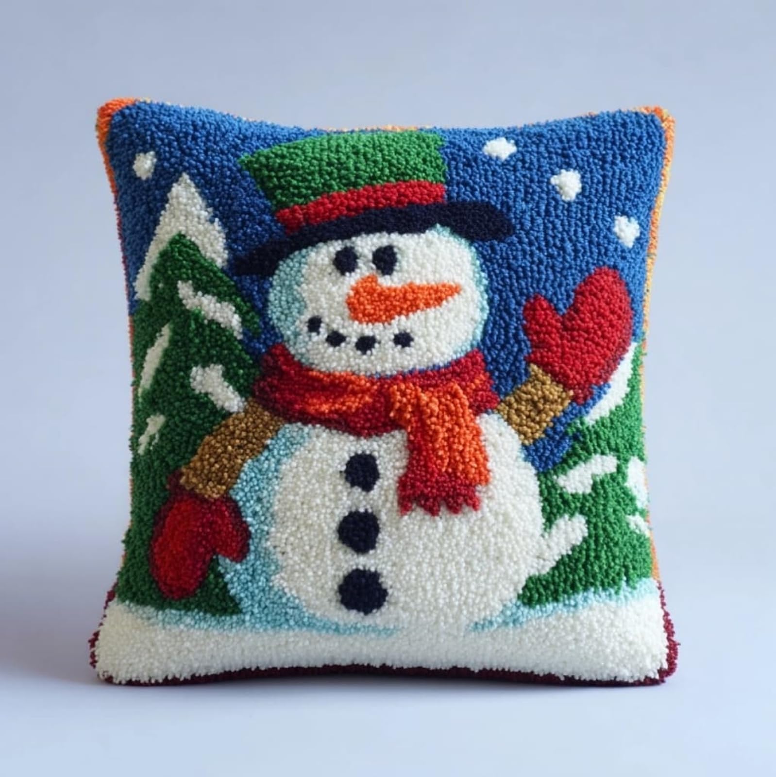 Wallustrioaw Christmas Snowman Latch Hook Pillow Cover Making Kit 43X43cm,