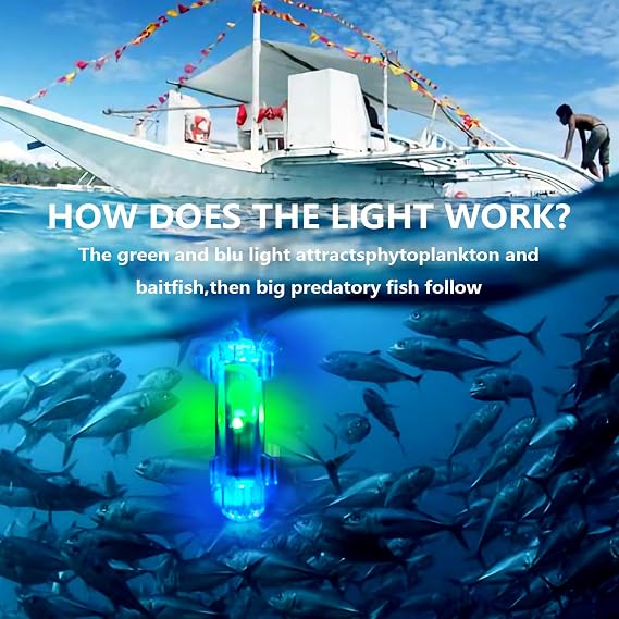 LED Underwater Fishing Light, 2PCS Deep Drop LED Light Attractants, IP68 Waterproof Flashing Attractive Bait Lure Lamp,4000+ Hours Lifespan