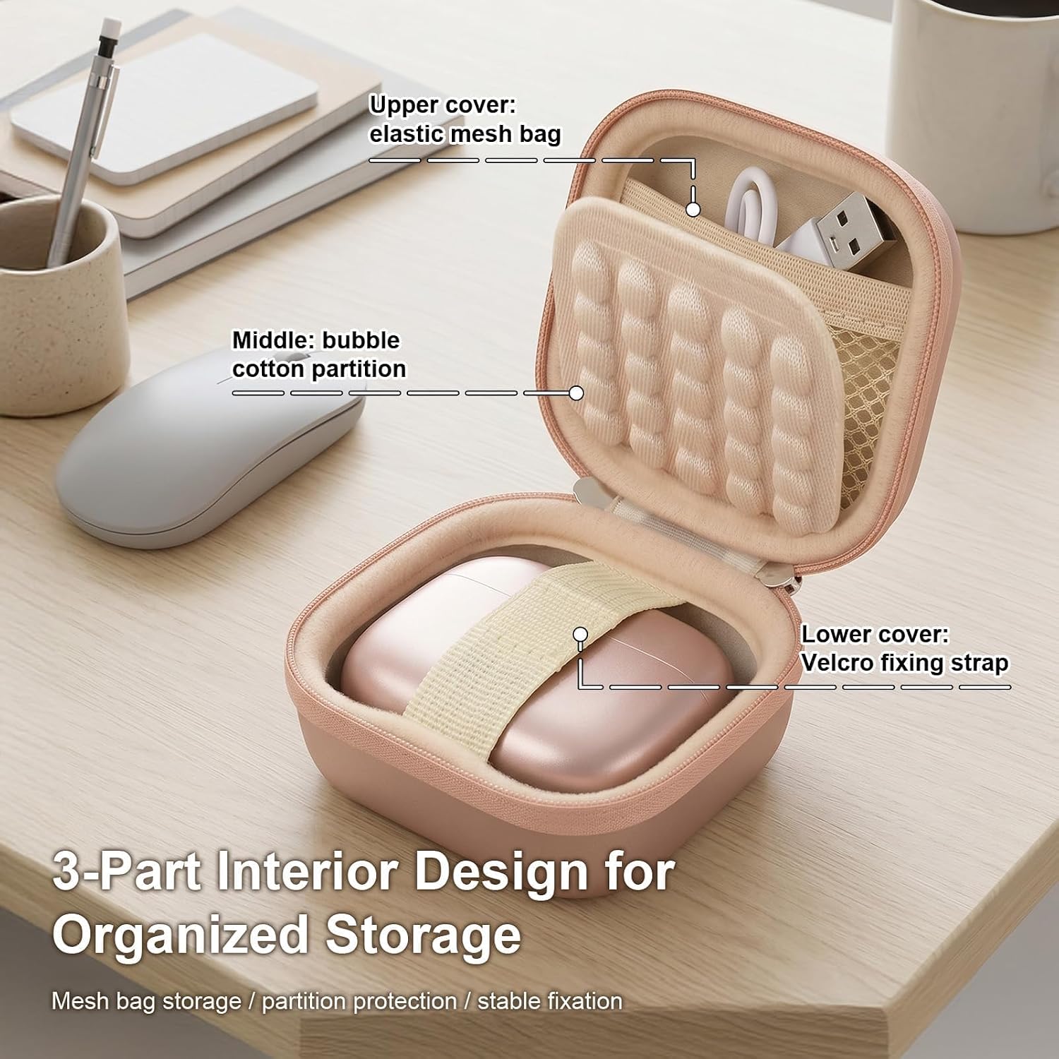 Earbud Case for TAGRY X08 Bluetooth Headphones True Wireless Earbuds 60H, EVA Hard Carrying Bag with Mesh Pocket, Carabiner, Dual Zipper, for Charging Cable and Ear Tips, Case Only image 2