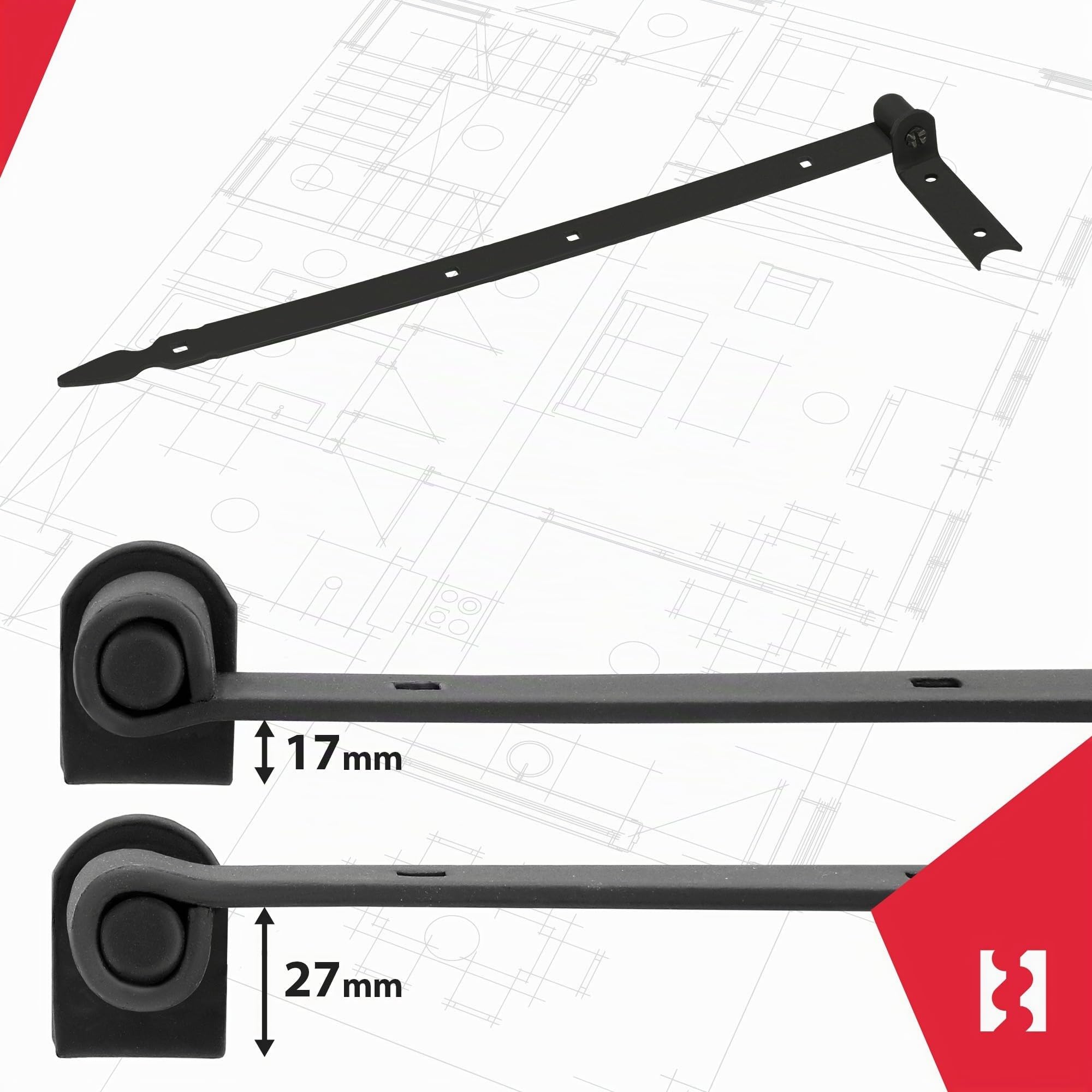 KOTARBAU® Charnière à Congé de 600 mm Noire x2 en Acier | Charniere Porte Lourde | Penture | Charniere Portail | Charnière Porte Lourde, | Penture Volet Bois | Charnieres | Charniere Noir | Charnières