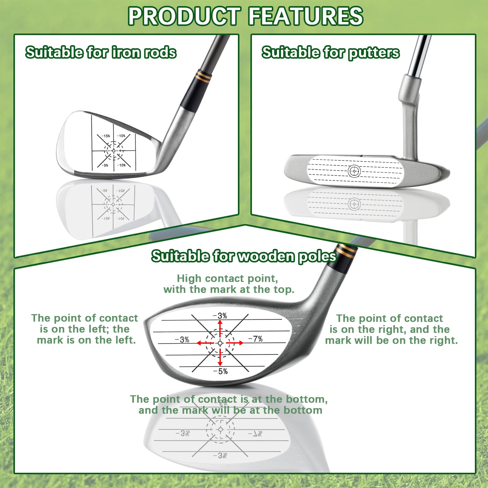 Club de Golf Impact Tape,150 pièces Golf Impact Tape Etiquettes de Entraînement Swing Golf Swing Trainer Sweet Spot Analyse Entrainement au Swing Golf Impact Sticker