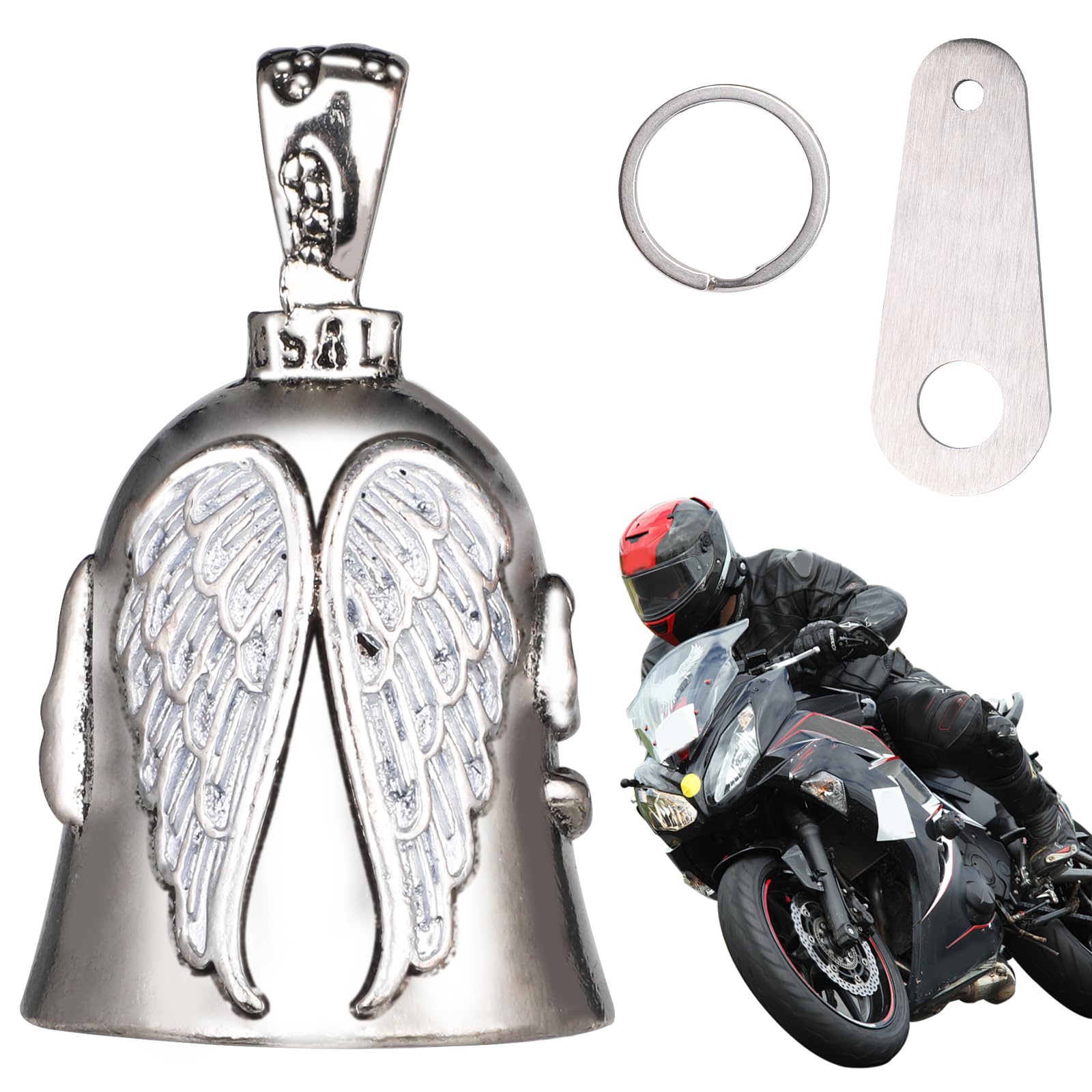 GeeRic Llavero Colgante Moto, Guardian Campana de Suerte, Moto Campana Guardiana Regalos Duraderos De Accesorios Campana de Protección de ángel para Bendecir La Paz — view 8