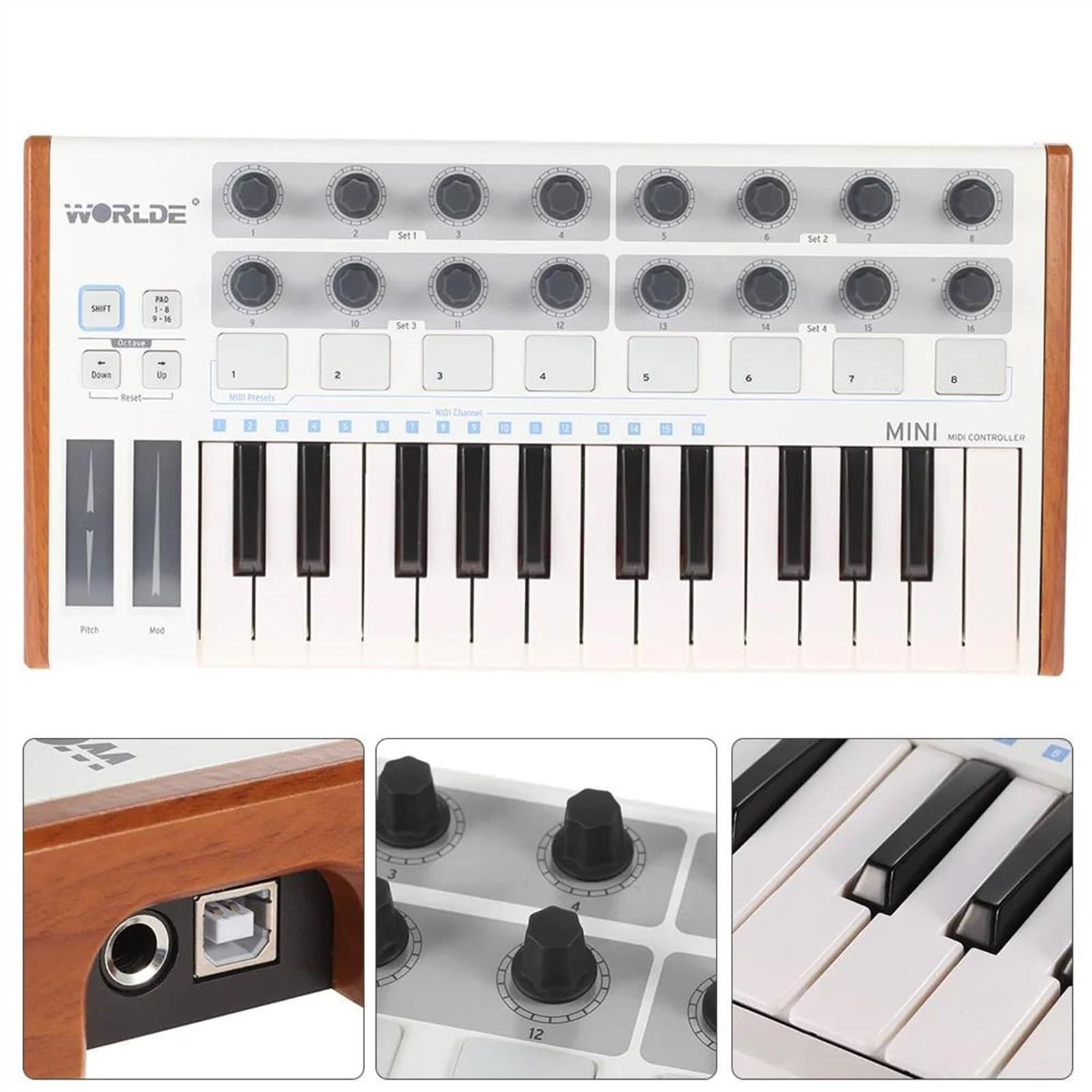 Elektronische Tastatur Für Erwachsene Tragbarer Keyboard-Controller Mini Professioneller 25-Tasten-USB-MIDI-Controller Drum Pad Tasteninstrumente Elektronische Orgel