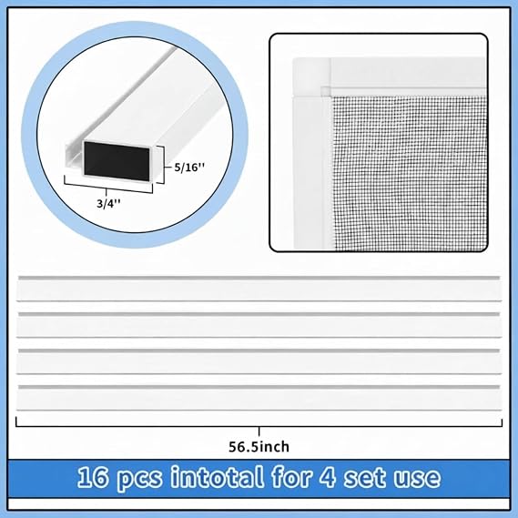 Yaocom 4 Pack Window Screen Kit Aluminum Frame with Corners, Spline, Springs, Pull Tabs, Screen Mesh and Rolling Tool(58'' X 58'')